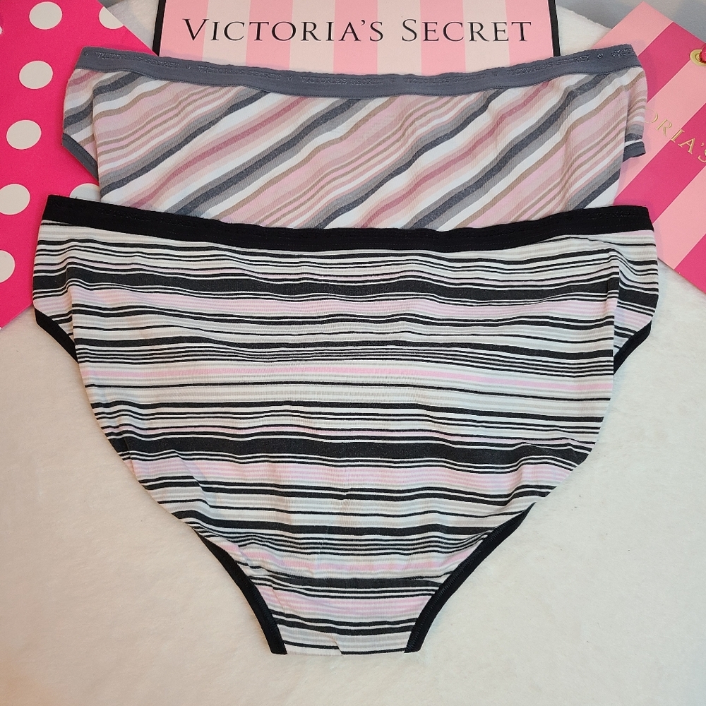 Victoria's Secret 2pk Signature Cotton High Leg Brief Panties Size Lg Stripes - Picture 3 of 5